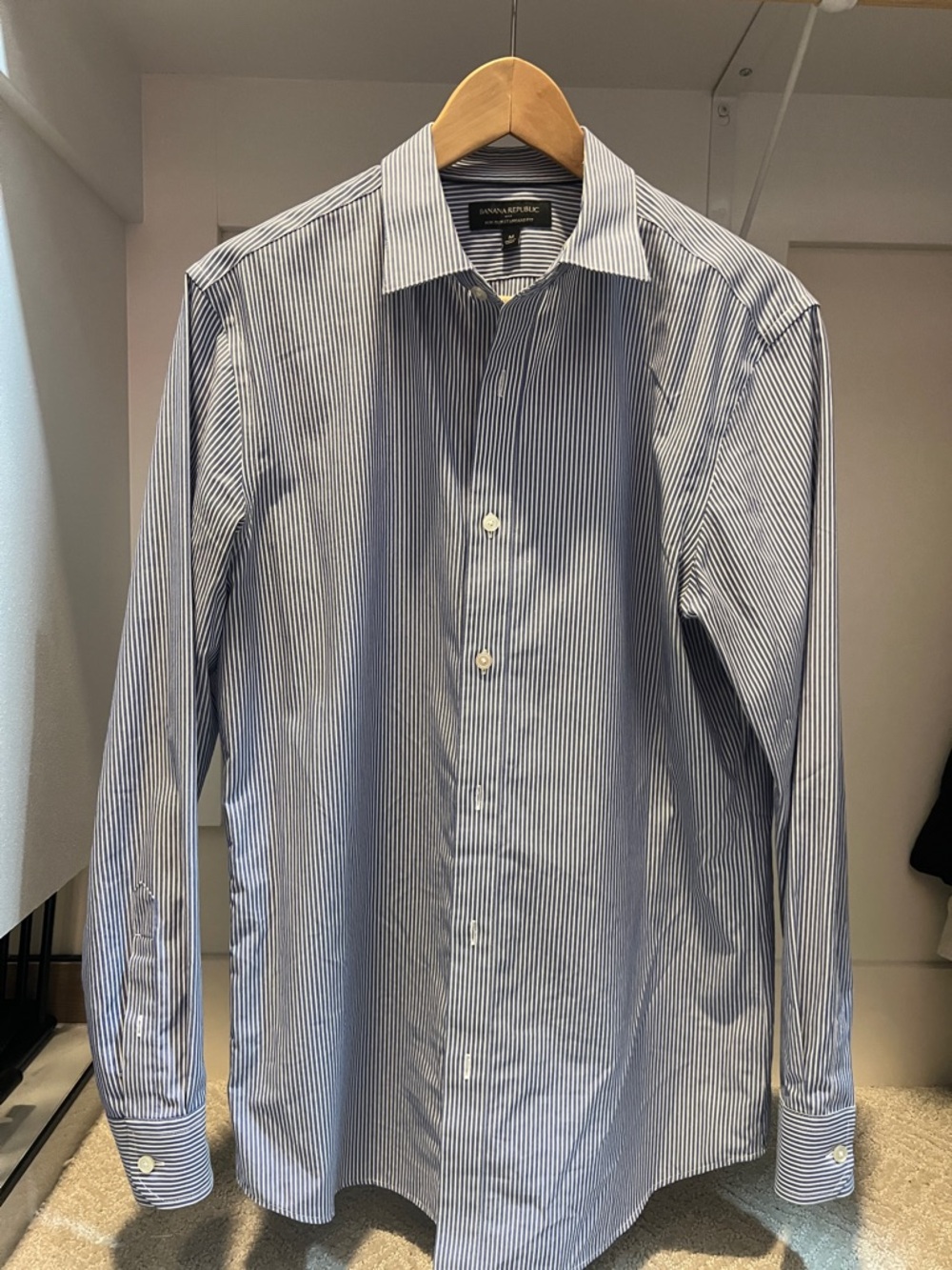 Banana Republic Slim Fit Blue & White Pinstripe Dress Shirt